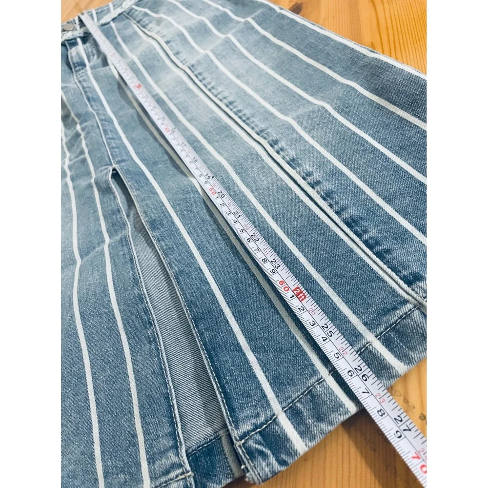 NWT Wash Lab Sally‎ Classic Stripes Midi Skirt Women's 27 Striped Denim